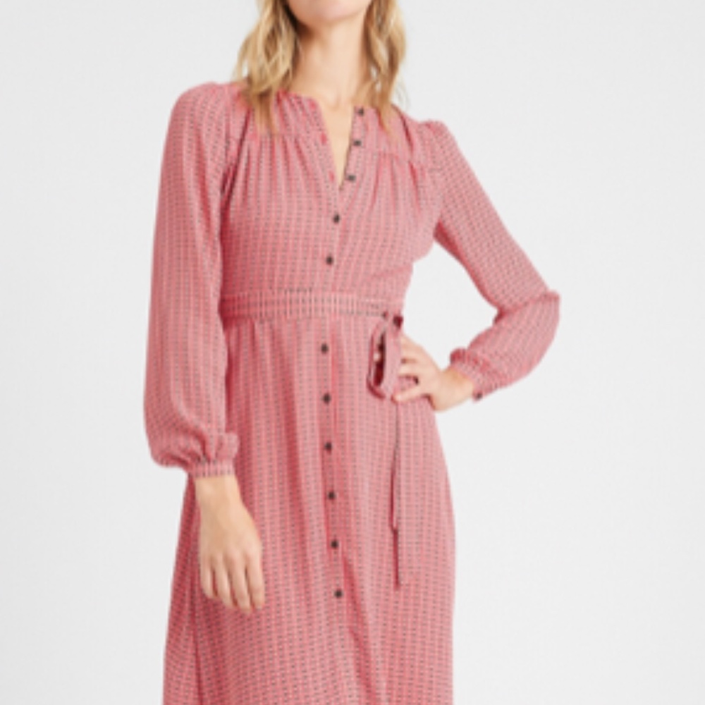Pink, Orange Patterned Button Down Dress - image 1